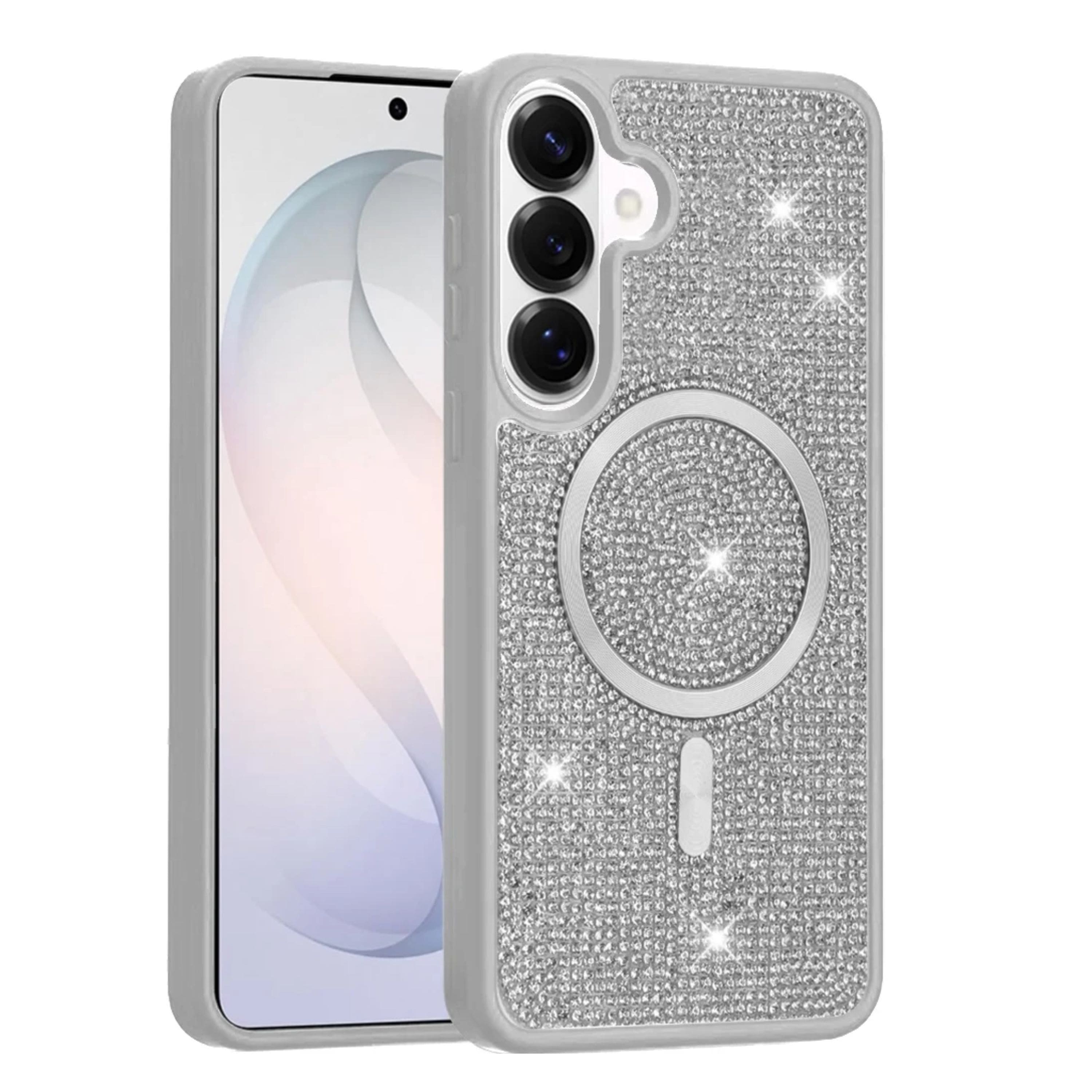 Kitcheniva - Magnetic Circle Full Dazzle Phone Case With Tempered Glass For Samsung Galaxy S26 - White