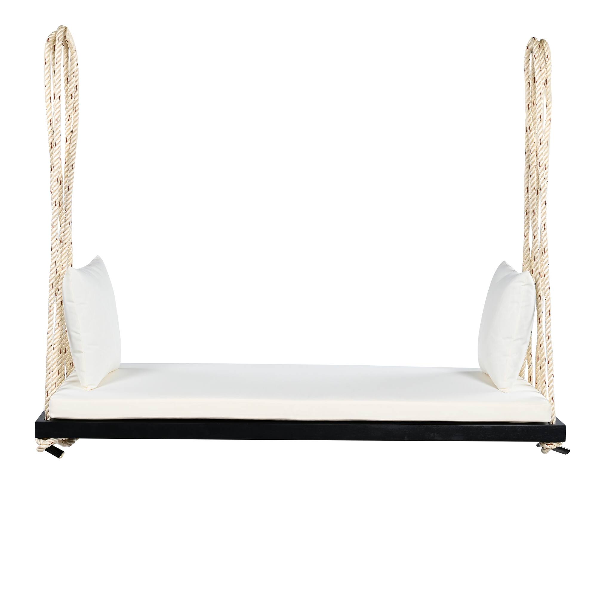 Alt View 5. GOODSILO - Acacia Wood Patio Swing Chair - Hanging Porch Bench with Cushion & Ropes for Garden, Backyard, Lawn - Black.