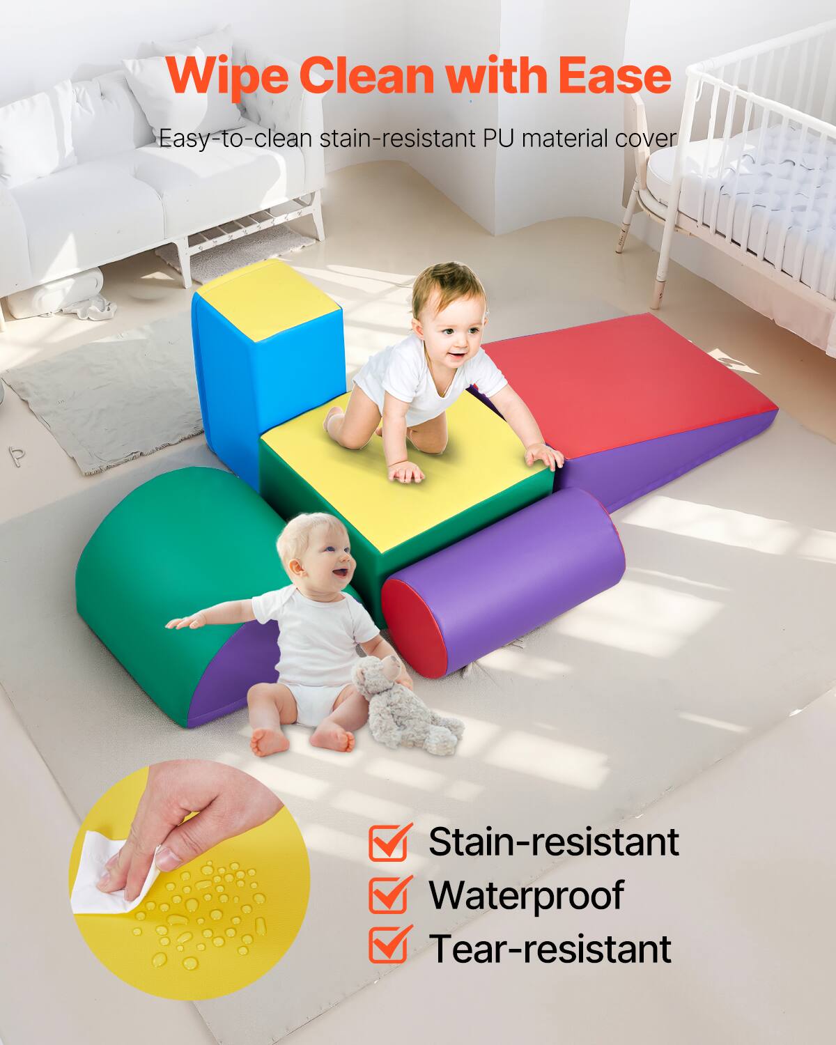 Wipe Clean with Ease  
Easy-to-clean stain-resistant PU material cover  

Stain-resistant  
Waterproof  
Tear-resistant