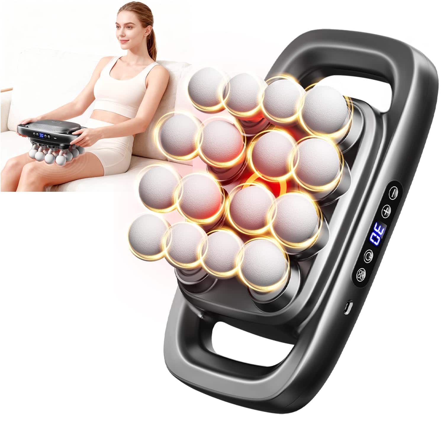 Live At Space - 16-Head Deep Tissue Massage Gun 3 Modes 30 Speeds Quiet 6H Battery - 642146680533