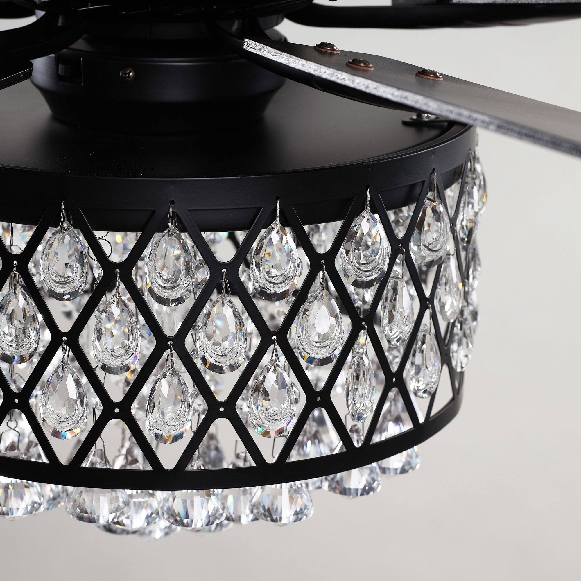 Alt View 7. Parrot Uncle - 52" Modern Black Crystal Chandelier Indoor Ceiling Fan with Remote - Black.