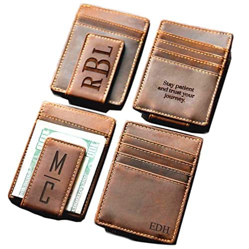 Vulpecula Spade - Money Clip For Men, Personalized mens Front Pocket Wallet With Money Clip, Genuine Leather Wallets, Gift For Men (Brown - 07# For customization