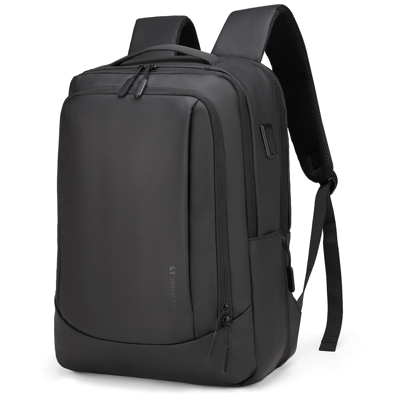 Unique Bargains - 35L Expandable Travel Backpack, 17" Laptop, USB-C Charging, TSA Approved Carry On Business Bag - Black