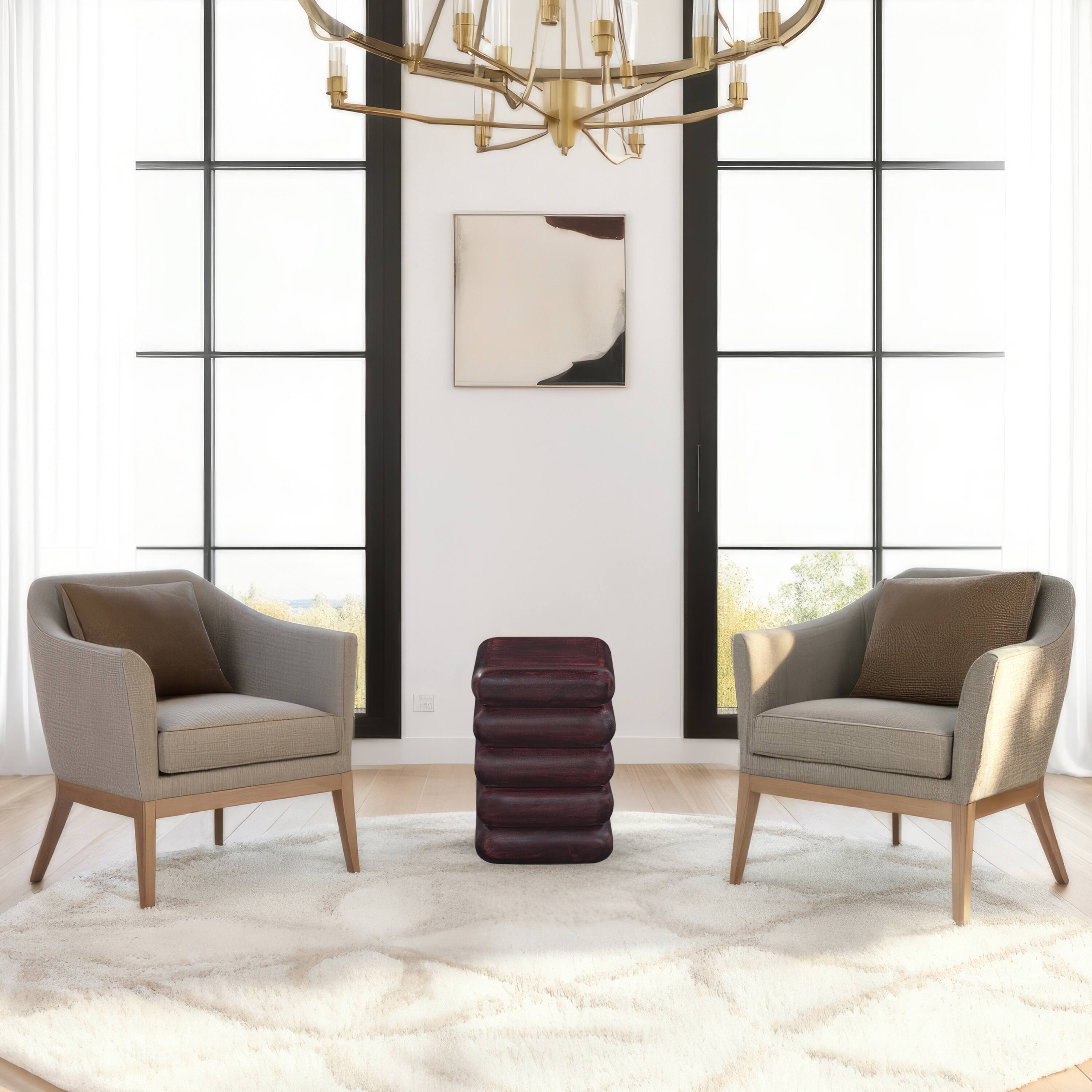 Alt View 5. Manhattan Lane - Zyra 18" Side End Table | Sculptural Stacked Design | Acacia Wood - Dark Cherry Brown.