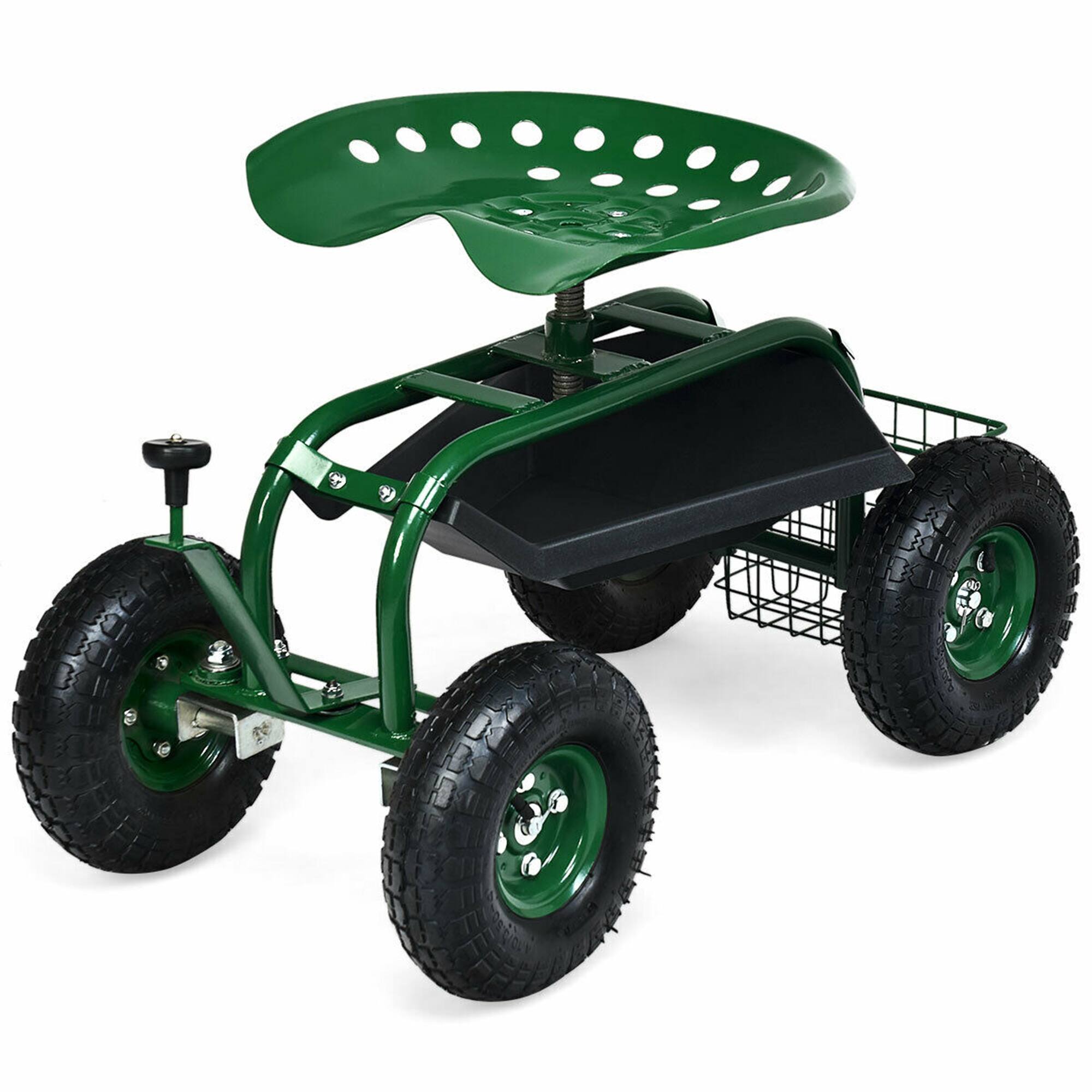 Alt View 3. Gymax - Gymax Rolling Garden Cart Scooter w/ Adjustable Seat Storage Basket Tray Green - Green.
