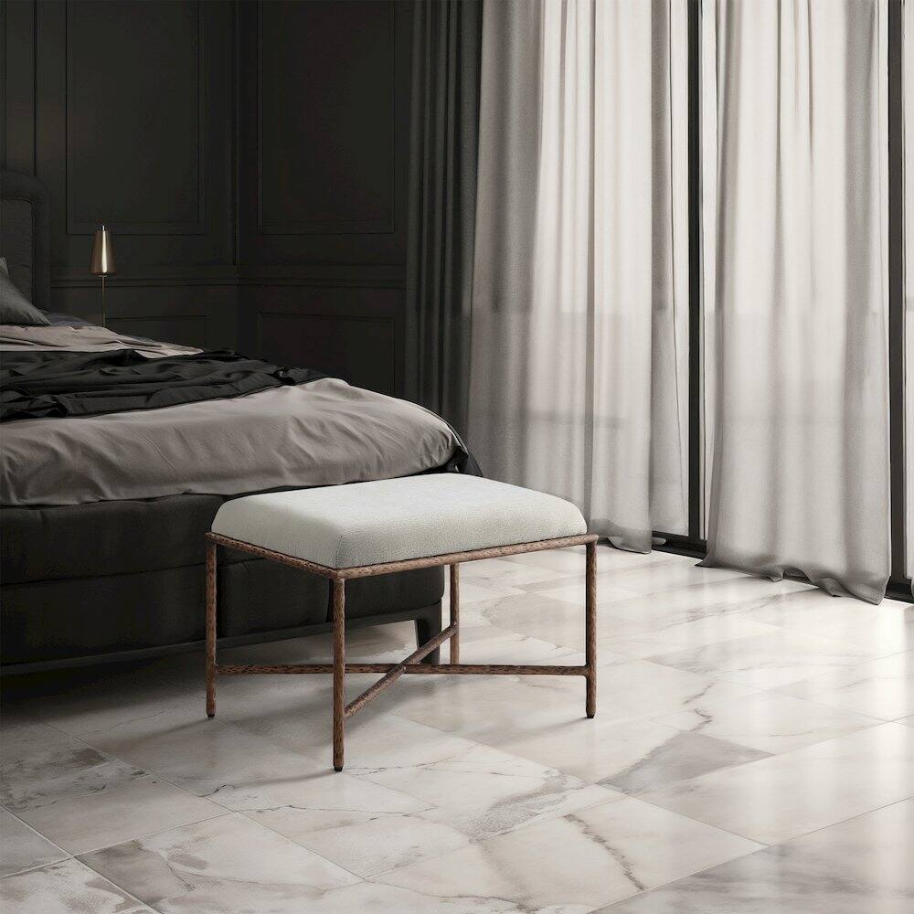 Alt View 1. Meridian Furniture - Valley Cream Chenille Fabric Bench - Beige.