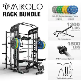 Mikolo - Smith Machine,Power Cage with Vertical Leg Press, 2000LBS Squat Rack with Cable Crossover System - Black