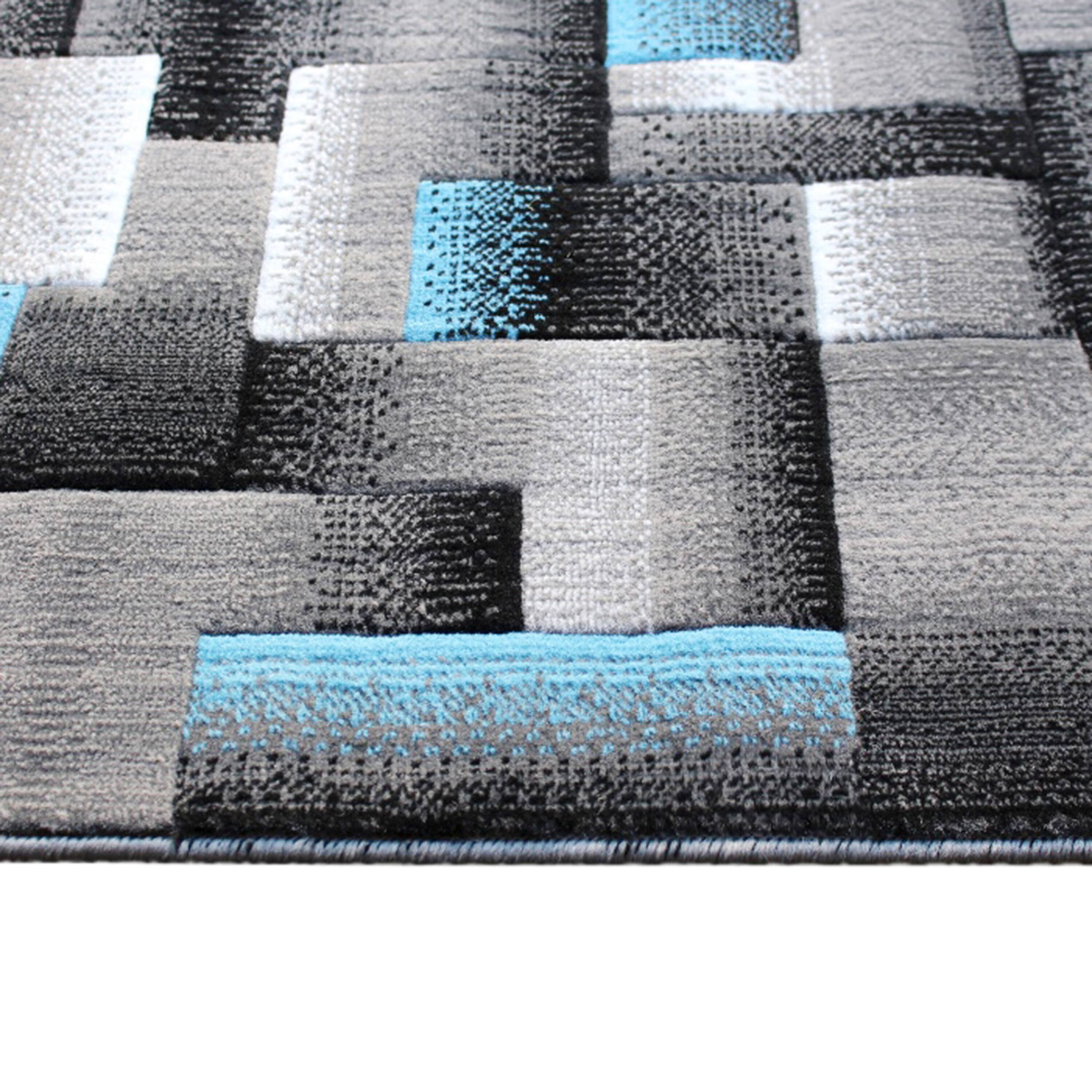 Alt View 4. Emma + Oliver - Malaga Modern Cubist Olefin Accent Runner Rug in Gradient Shades with Natural Jute Backing - Blue.