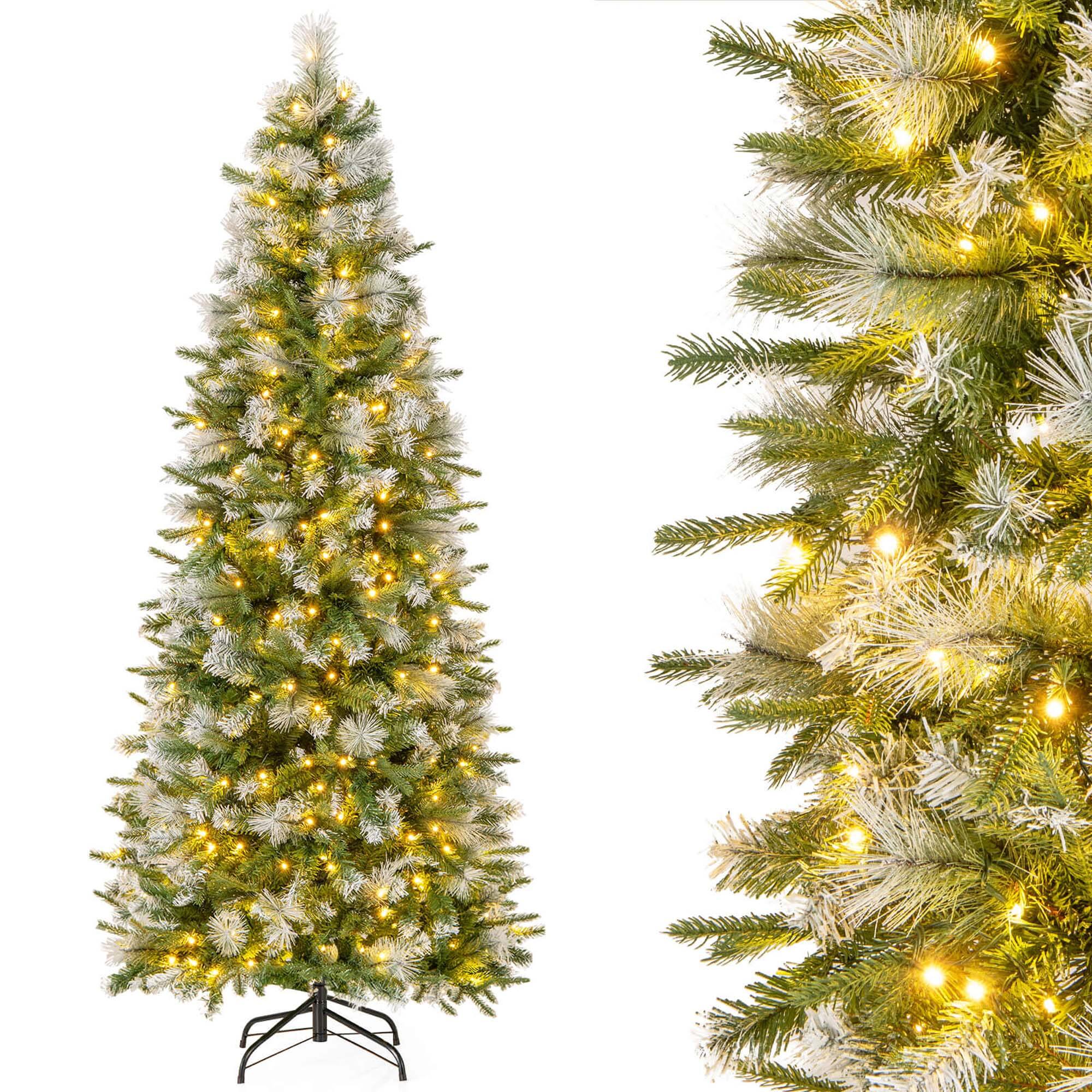 Alt View 10. Costway - 6 FT Pre-Lit Artificial Christmas Tree with 580 Frosted Tips 280 LED Lights - Green/White.