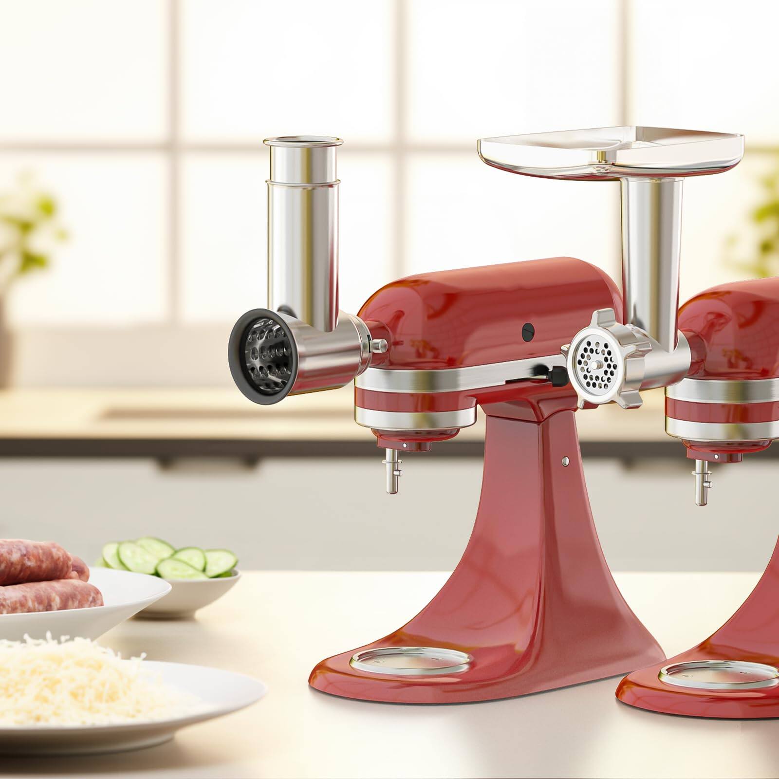 Alt View 5. Gvode - GVODE Meat Grinder & Stainless Steel Slicer Shredder Attachment, Compatible with KitchenAid® Stand Mixers, 2-in-1 Set - Silver.