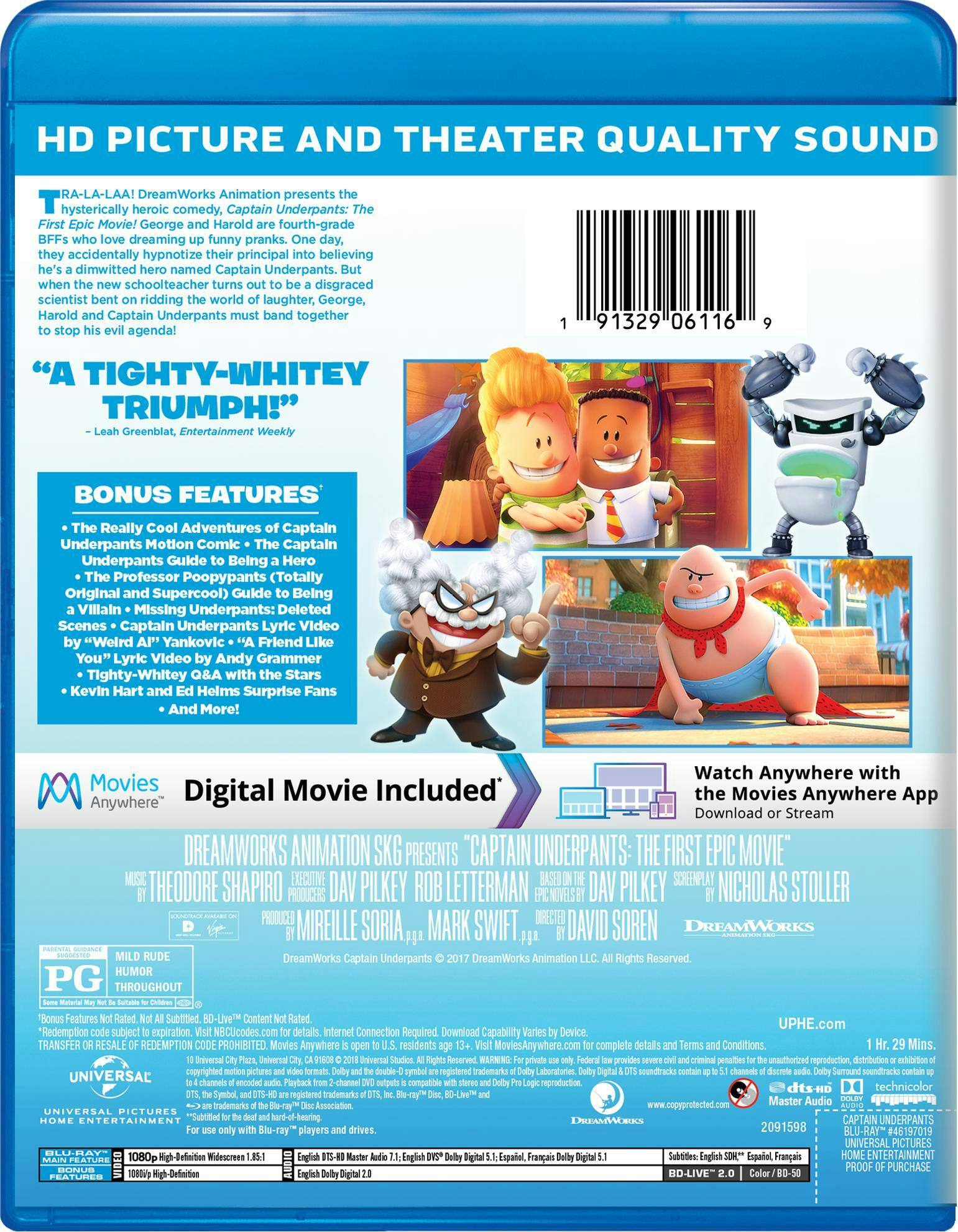 Back. Captain Underpants: The First Epic Movie [Blu-ray].