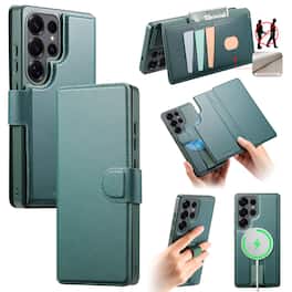 Dteck - for Samsung Galaxy S26 Ultra 2-in-1 Magnetic Wallet Case,RFID Blocking PU Leather Flip Cover Card Holder Shockproof Case - Green
