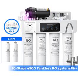 Waterdrop - WD-T4-A Alkaline pH+ Reverse Osmosis Water Filter, extra 2 RTRO Filters - White