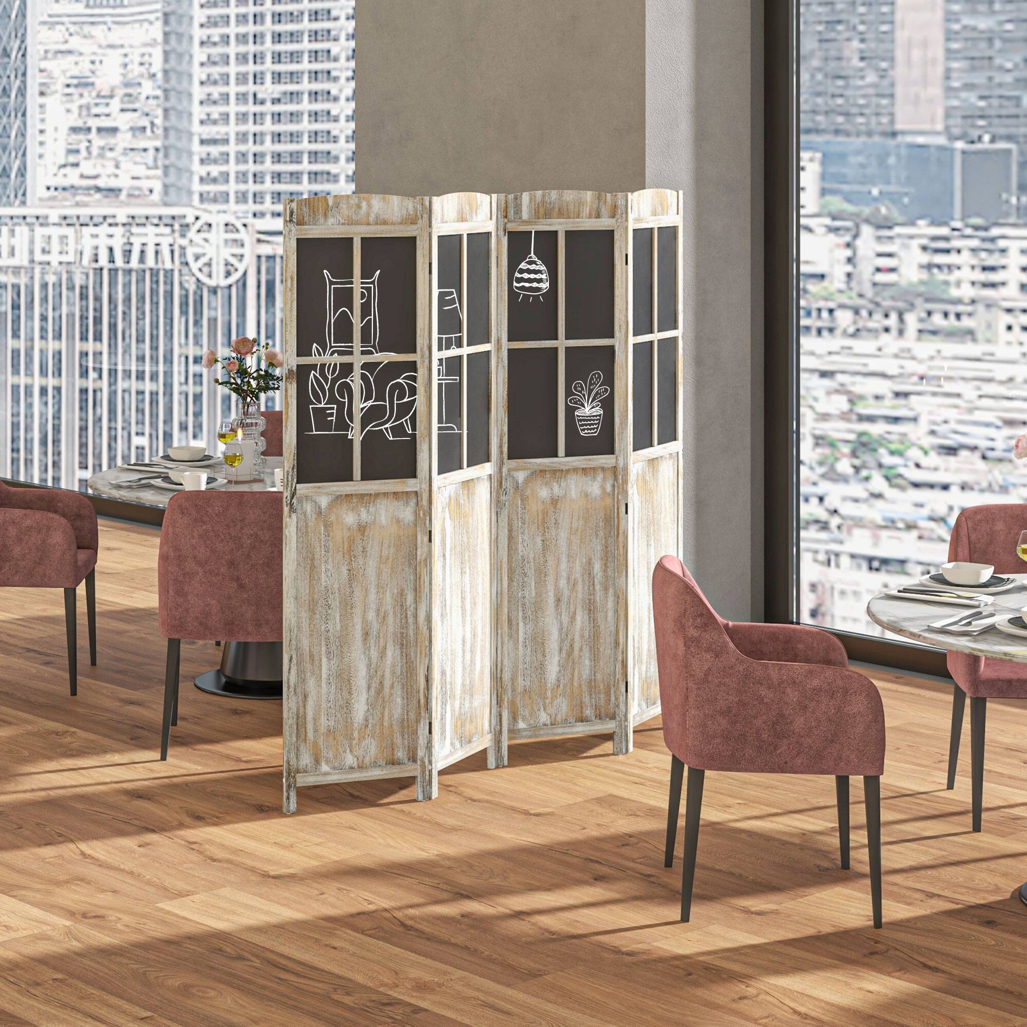 Alt View 1. Homcom - Panel Room Divider, 5.6' Tall Farmhouse Style Folding Indoor Portable Wood Privacy Screen with Black Boards - Natural Wood.