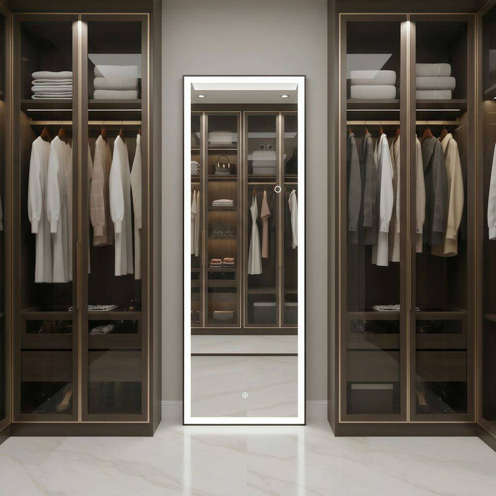 Alt View 4. Kadyn - 64x21 Inch Full-Length Vertical LED Mirror with Contemporary Black Frame - Black.