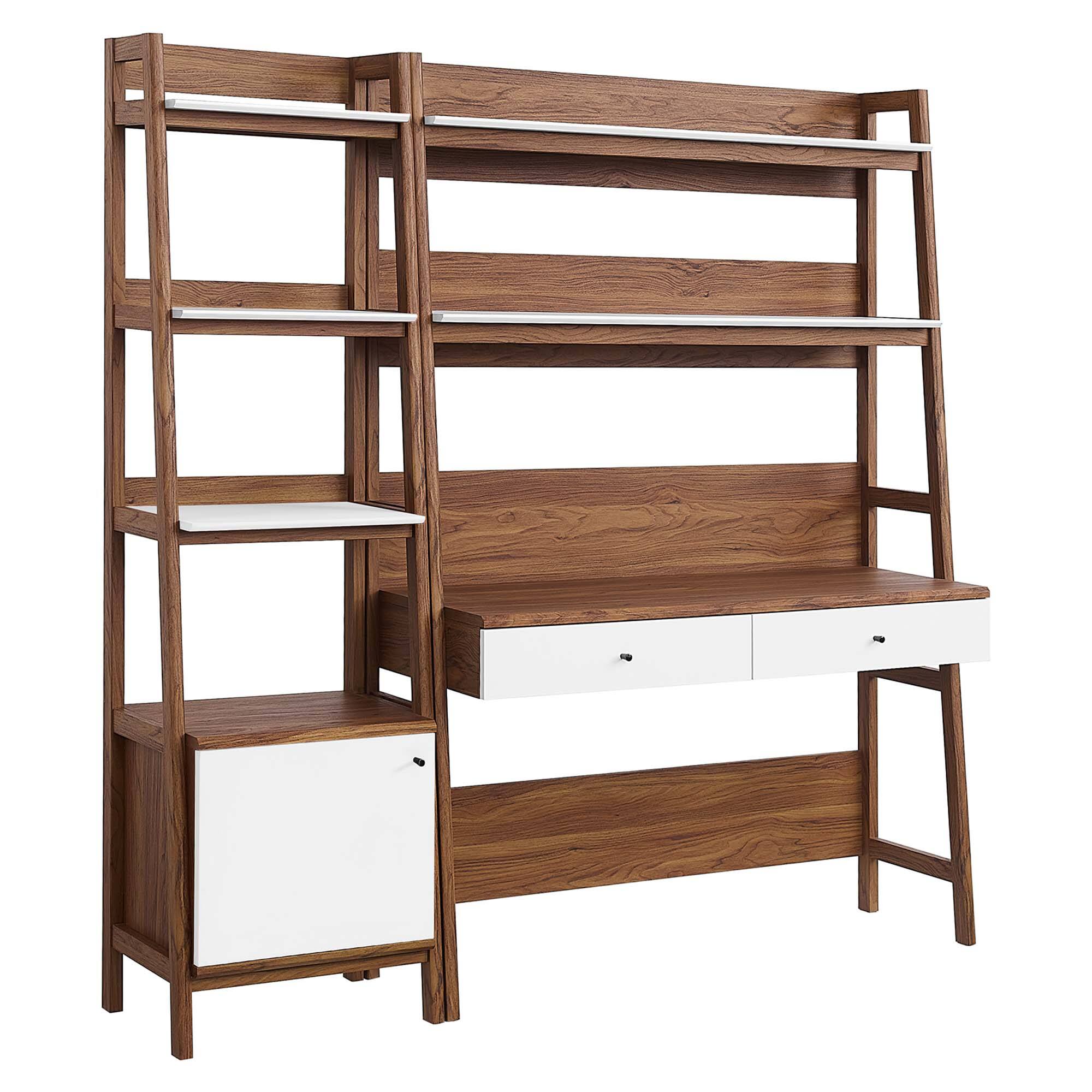 Angle. Modway - Bixby 2-Piece Wood Office Desk and Bookshelf by Modway - Walnut White.