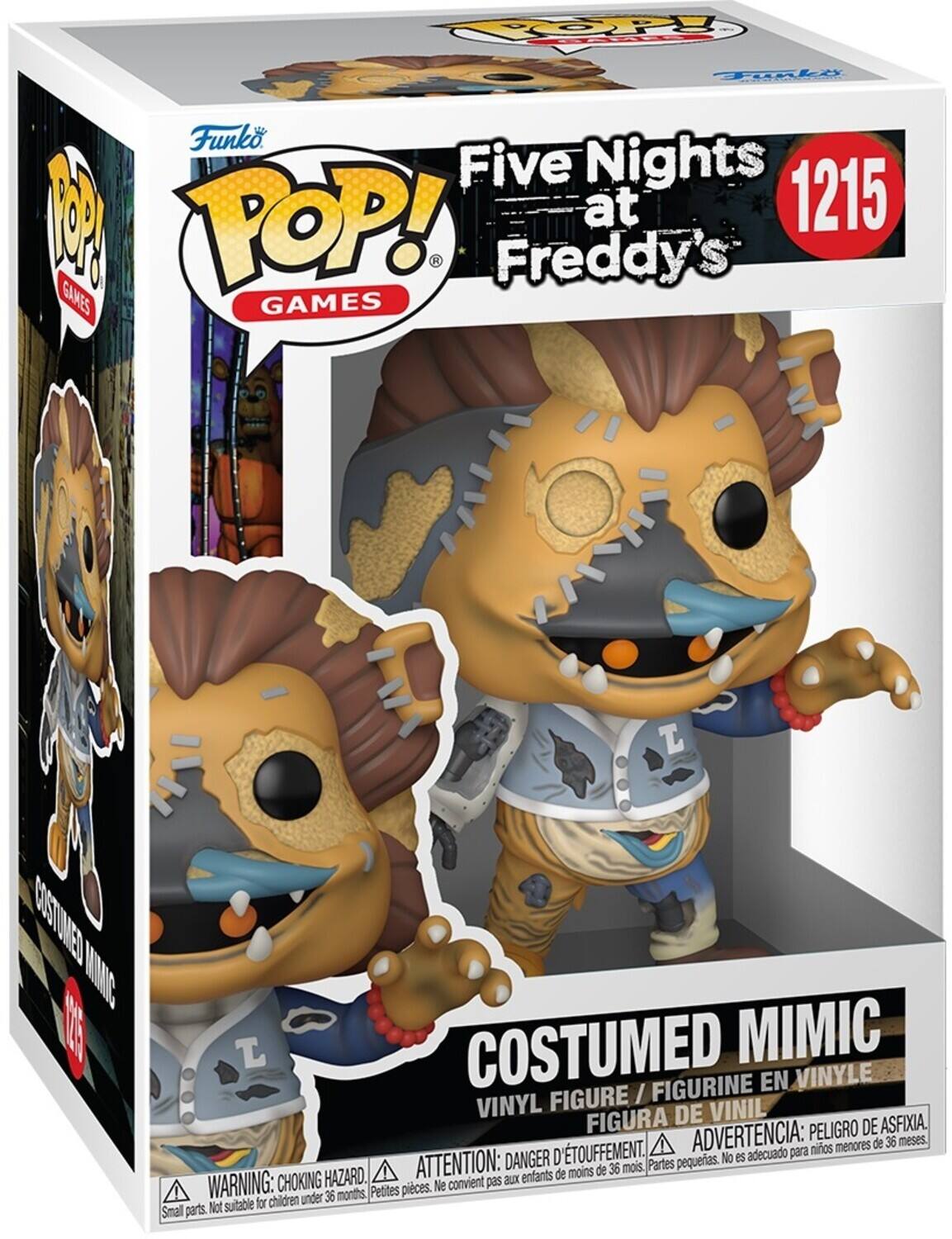 Funko POP! GAMES Five Nights at Freddy's 1215  
COSTUMED MIMIC  
VINYL FIGURE / FIGURINE EN VINYLE / FIGURA DE VINIL  
WARNING: CHOKING HAZARD. Small parts. Not suitable for children under 36 months.  
ADVERTENCIA: PEORIGO DE ASFIXIA. Peligro de asfixia. No es adecuado para niños menores de 36 meses.  
ATTENTION: DANGER D'ÉTOUFFEMENT. Ne convient pas aux enfants de moins de 36 mois.
