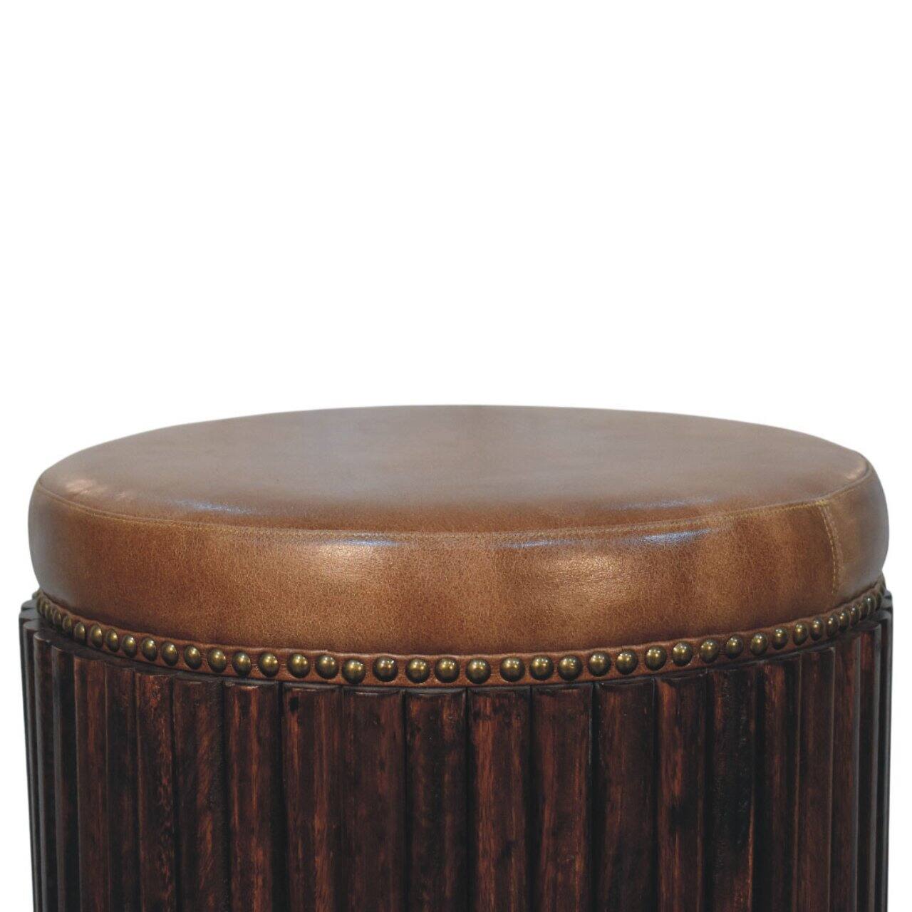 Alt View 5. Artisan Furniture - Artisan Furniture Solid Wood Ribbed Leather Accent Stool - Brown.