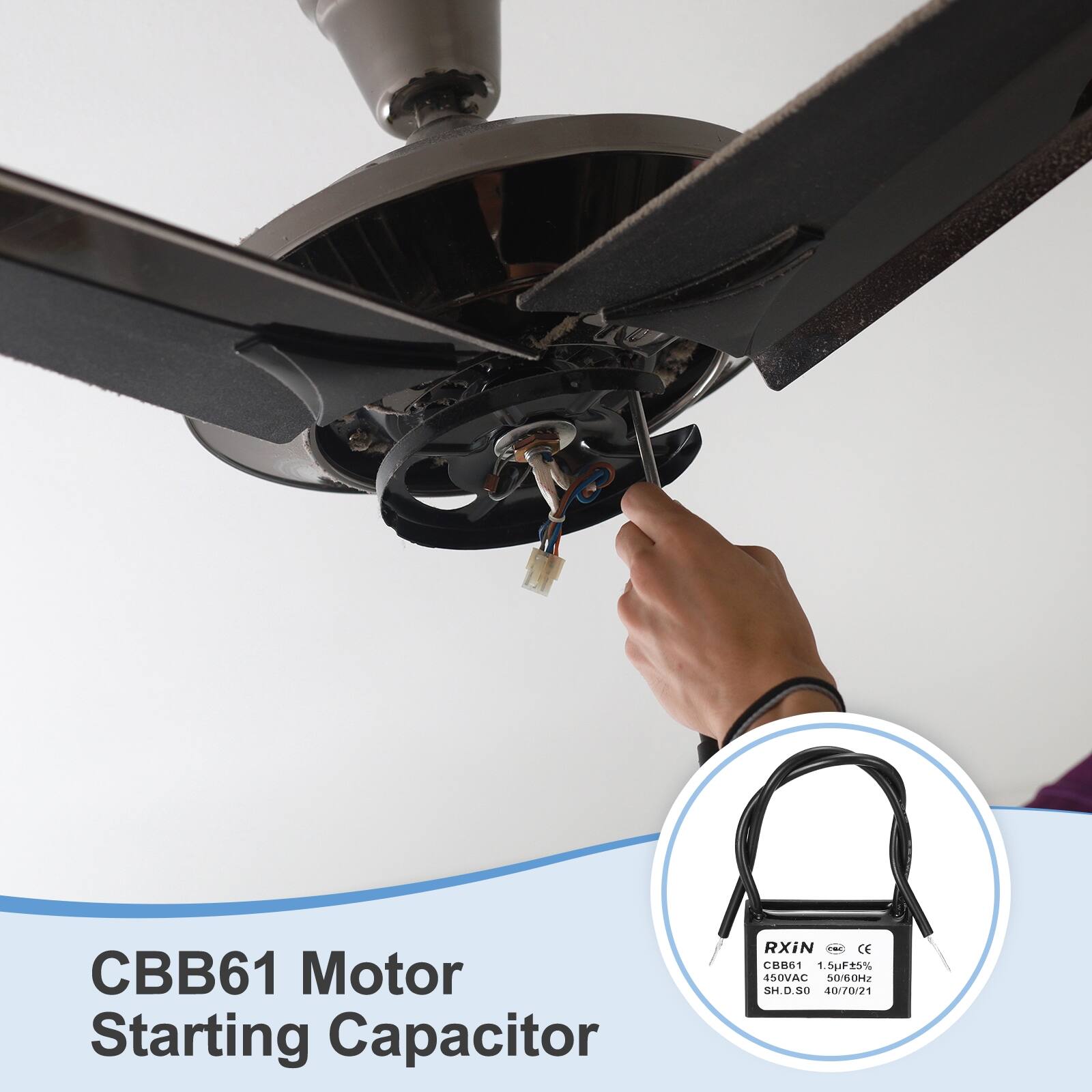 CBB61 Motor Starting Capacitor RXiN - CE CB861 1.5uF 25% 450VAC 50/60Hz SH.0.50 50 40/20/21