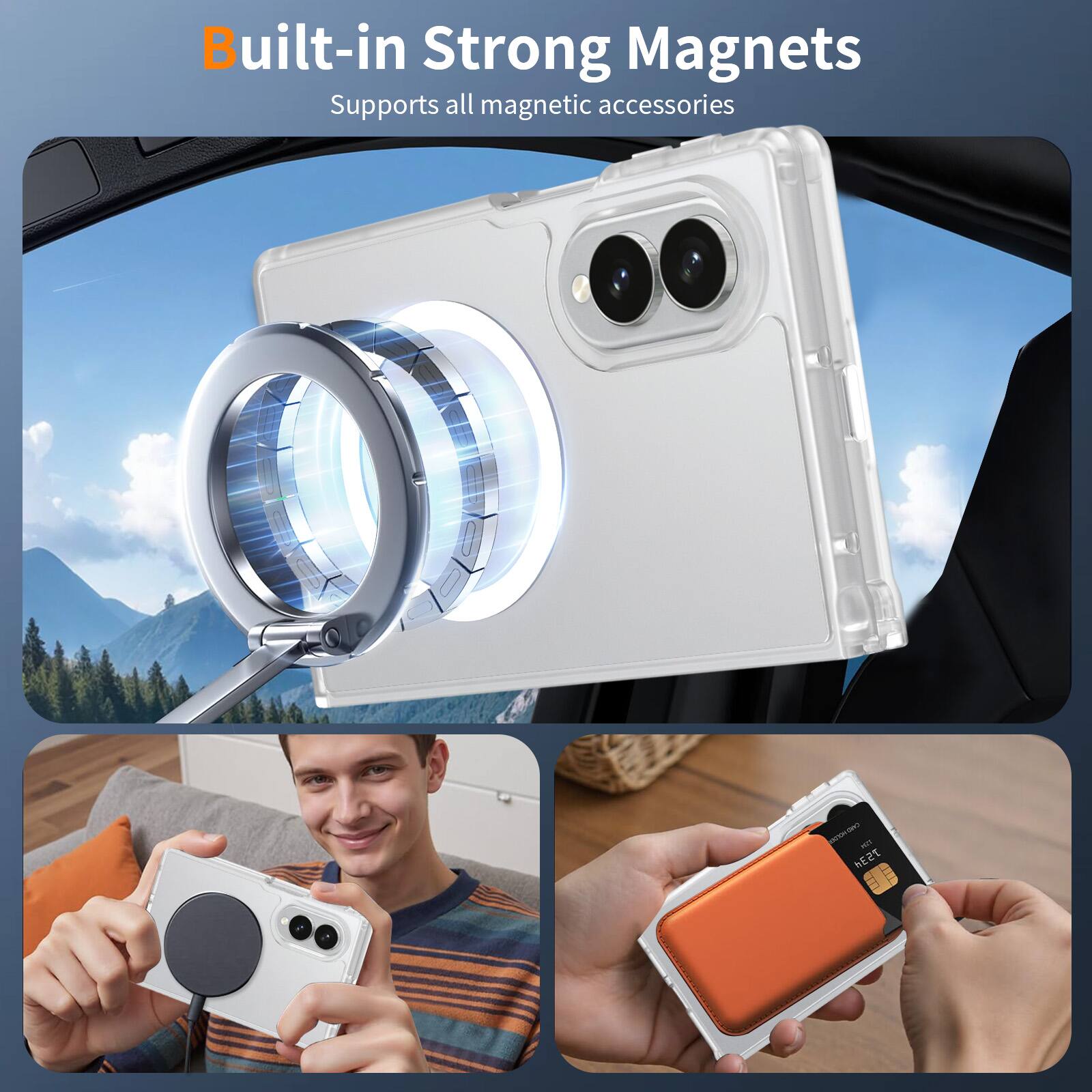 Built-in Strong Magnets  
Supports all magnetic accessories