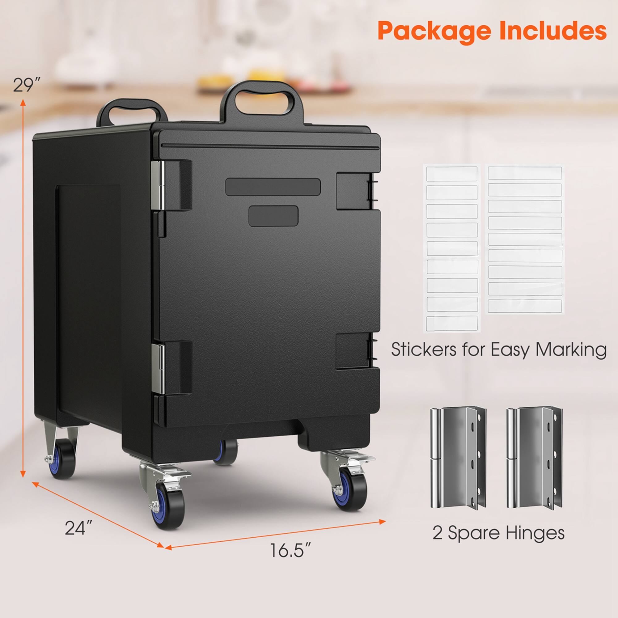 Package Includes

- 29" Stickers for Easy Marking
- 24" x 16.5"
- 2 Spare Hinges