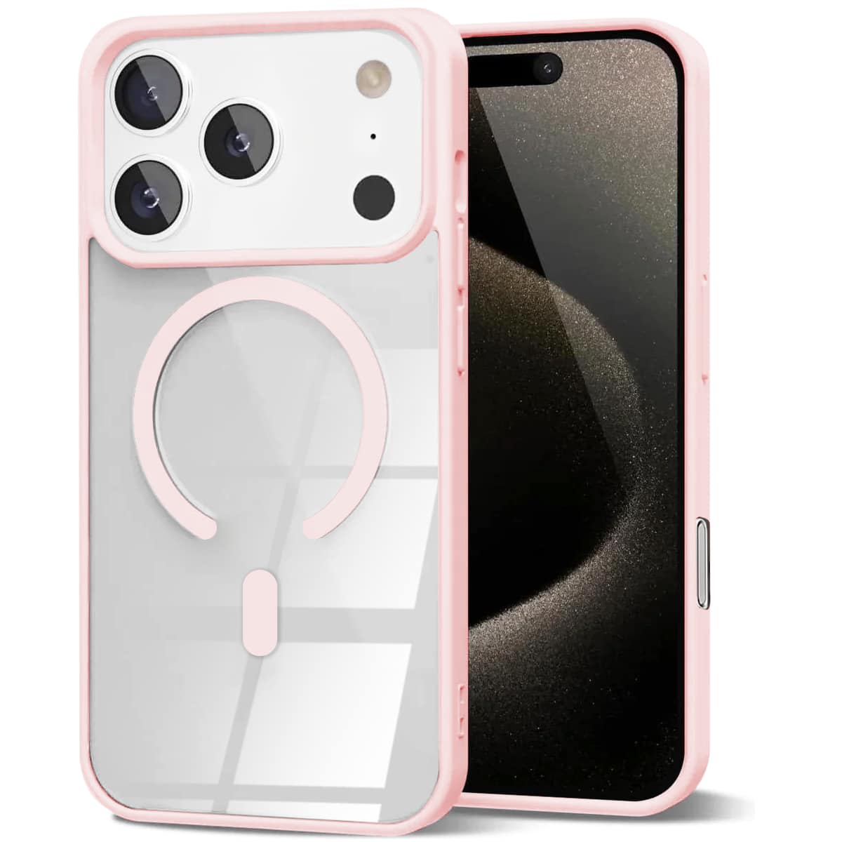 Front. Entronix - Entronix Magnetic Case for iPhone 17 Pro - Clear Back with Soft Matte Frame - Pink.