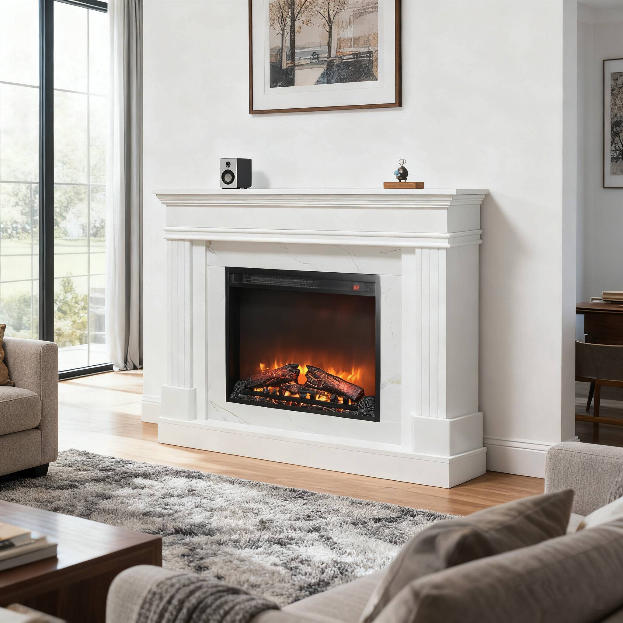 Alt View 2. Tiramisubest - 44" Electric Fireplace with Mantel,23" Fireplace Insert Heater,Realistic Log and Flame Effect,Remote Control,Timer - Jasmine White.