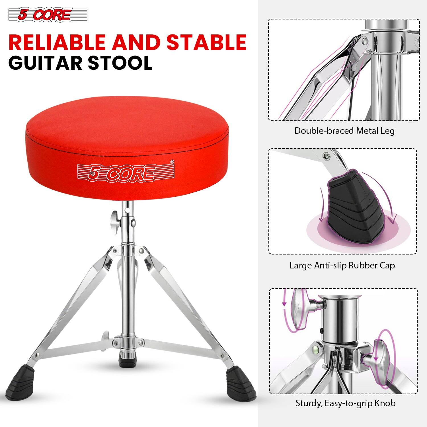 5 CORE

RELIABLE AND STABLE GUITAR STOOL

Double-braced Metal Leg

Large Anti-slip Rubber Cap

Sturdy, Easy-to-grip Knob