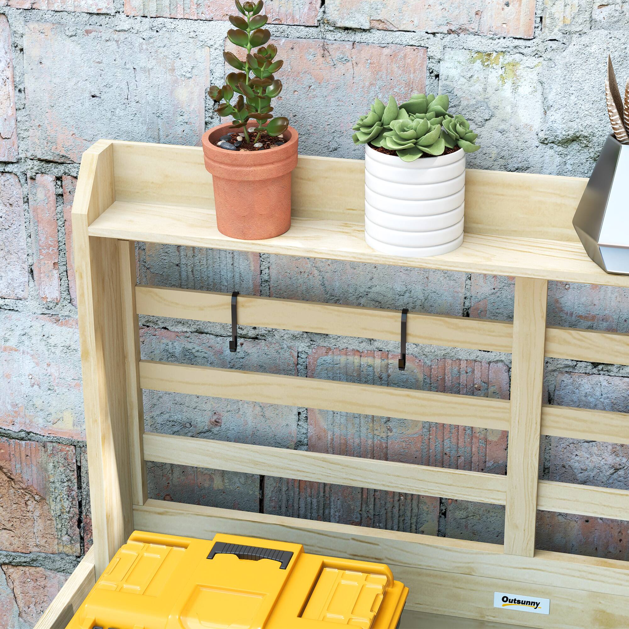 Alt View 7. Outsunny - Outdoor Wooden Potting Bench Table, Garden Workstation with Storage Cabinet, Storage Shelves for Backyard, Patio - Natural Wood.