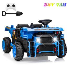 GARVEE - Kids 2-Seater Dump Truck 24V, Remote Control, Motorized Dump Bed, All-Terrain Tires - Blue