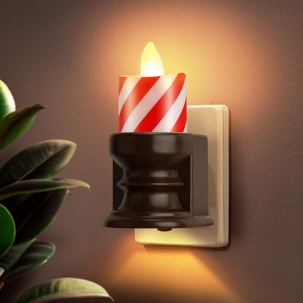 ACJPR - Flickering Flameless Candle Night Light - Plug-In Dimmable LED with Dusk-to-Dawn Sensor for Bedroom & Hallway