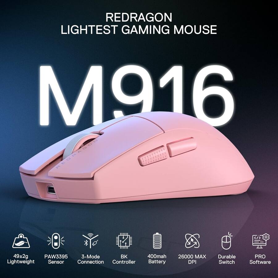 Remapped Gaming Controller REDRAGON M916 Wireless 49G Ultra Light Gaming Mouse 26K DPI Remapping ...