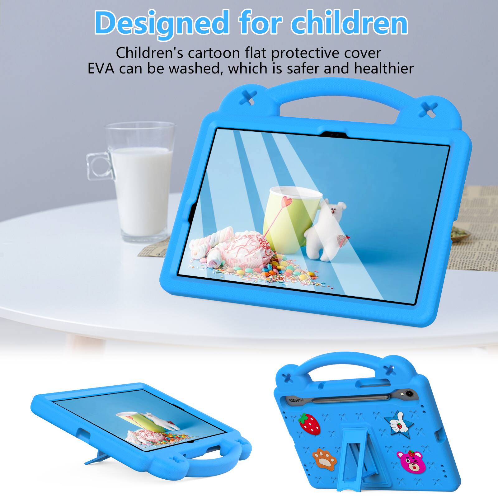 Designed for children  
Children's cartoon flat protective cover EVA can be washed, which is safer and healthier