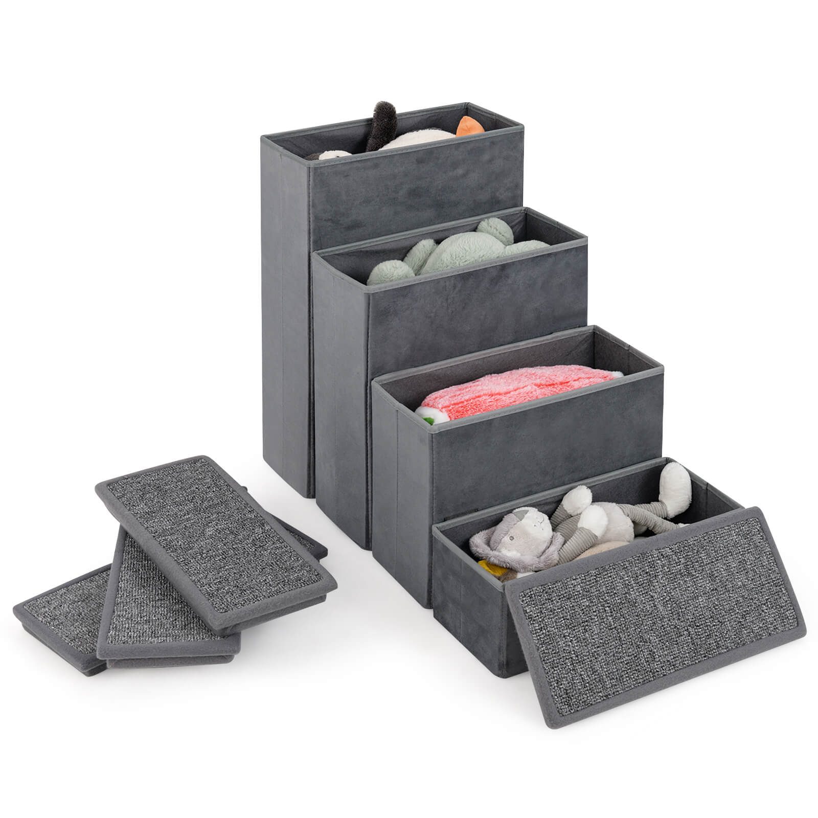 Alt View 9. Costway - Costway 4-Step Dog Stairs Foldable Pet Stairs w/ Storage Boxes Pet Ramp Climbing Ladder for Small Medium Dogs Cats - Gray.