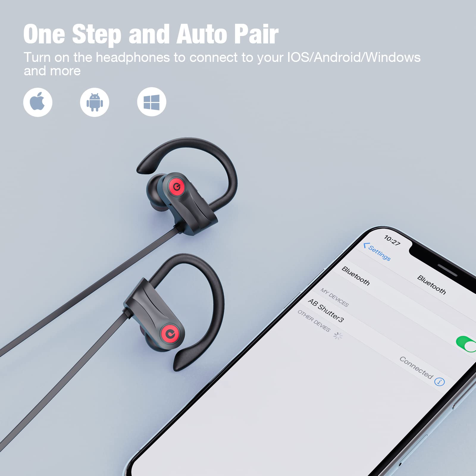 One Step and Auto Pair  
Turn on the headphones to connect to your iOS/Android/Windows and more  

Bluetooth  
MY DEVICES  
AB Shutter3  
OTHER DEVICES  
Connected