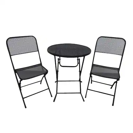 Front. Four Seasons Courtyard - Four Seasons Courtyard Padova Foldable 3 Piece Steel Bistro Dining Set, Black - Black.