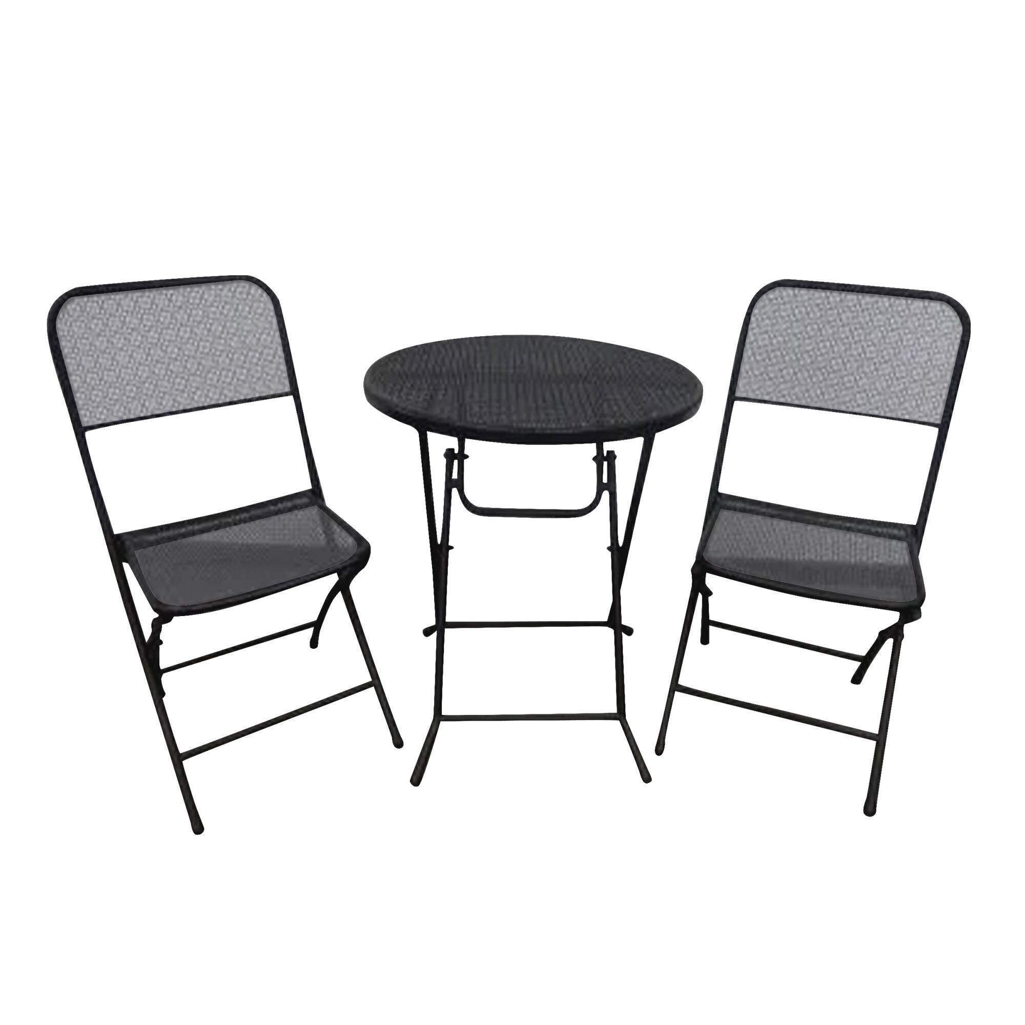 Front. Four Seasons Courtyard - Four Seasons Courtyard Padova Foldable 3 Piece Steel Bistro Dining Set, Black - Black.