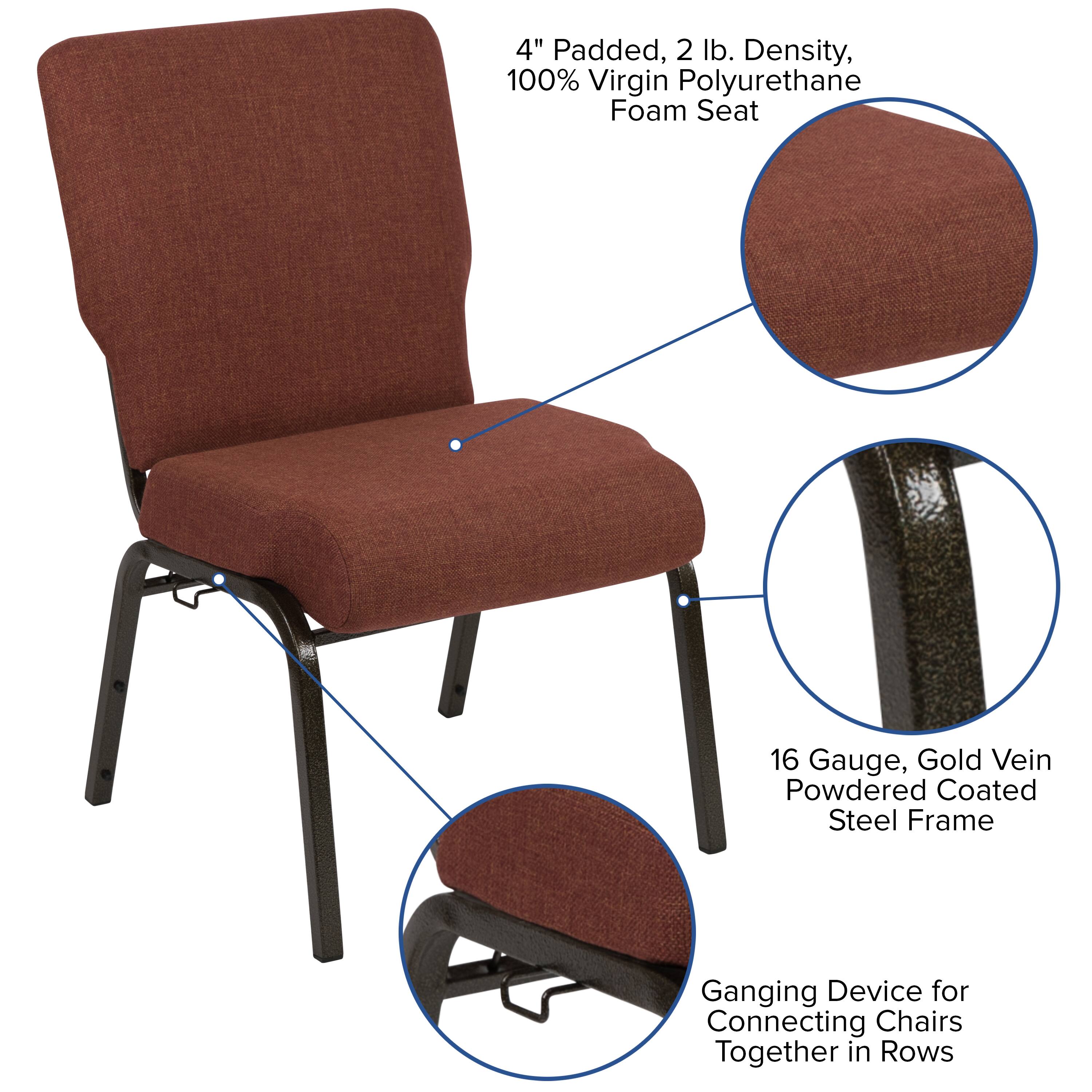 4" Padded, 2 lb. Density, 100% Virgin Polyurethane Foam Seat  
16 Gauge, Gold Vein Powdered Coated Steel Frame  
Ganging Device for Connecting Chairs Together in Rows