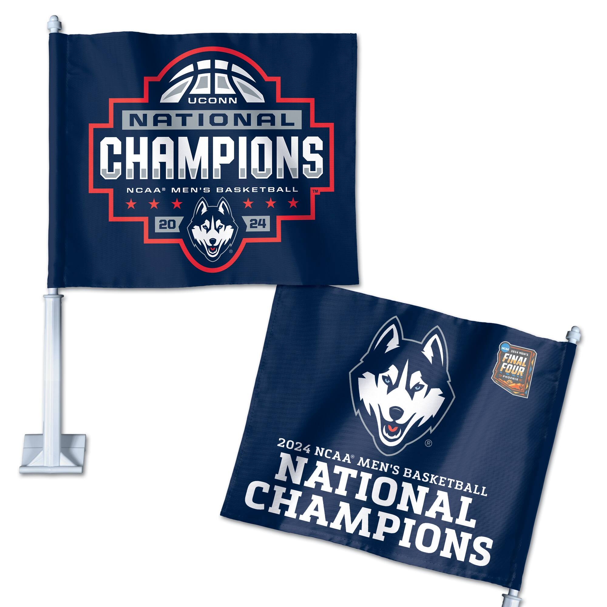 UCONN  
NATIONAL CHAMPIONS  
NCAA MEN'S BASKETBALL  
20 24  

2024 NCAA MEN'S BASKETBALL CHAMPIONS  
FINAL FOUR