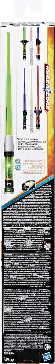 Sure, here is the corrected and grouped text from the image:

---

**KYBER CORE**

**MASTER 1000s of COMBINATIONS**  
DE MILLARES DE COMBINACIONES POSIBLES  
MEHRERE 1000 KOMBINATIONS  
MILES DE COMBINACIONES POSIBLES  
PODER DE MILHARES DE COMBINACOES

**TRANSLUCENT GLOWING CORE**  
NOYAU TRANSLUCIDE LUMINEUX  
DURCHSICHTIGES  
GLUHENDEN KERNSTUCK  
NUCLEO TRANSLUCIDO BRILLANTE  
NUCLEO TRANSPARENTE BRILLANTE

---

**WARNING:**  
- This product is not a toy.  
- Do not use it as a toy.  
- Keep out of reach of children.  
- Do not use it as a weapon.  
- Do not use it as a tool.  
- Do not use it as a decoration.  
- Do not use it as a prop.  
- Do not use it as a collectible.  
- Do not use it as a gift.  
- Do not use it as a souvenir.  
- Do not use