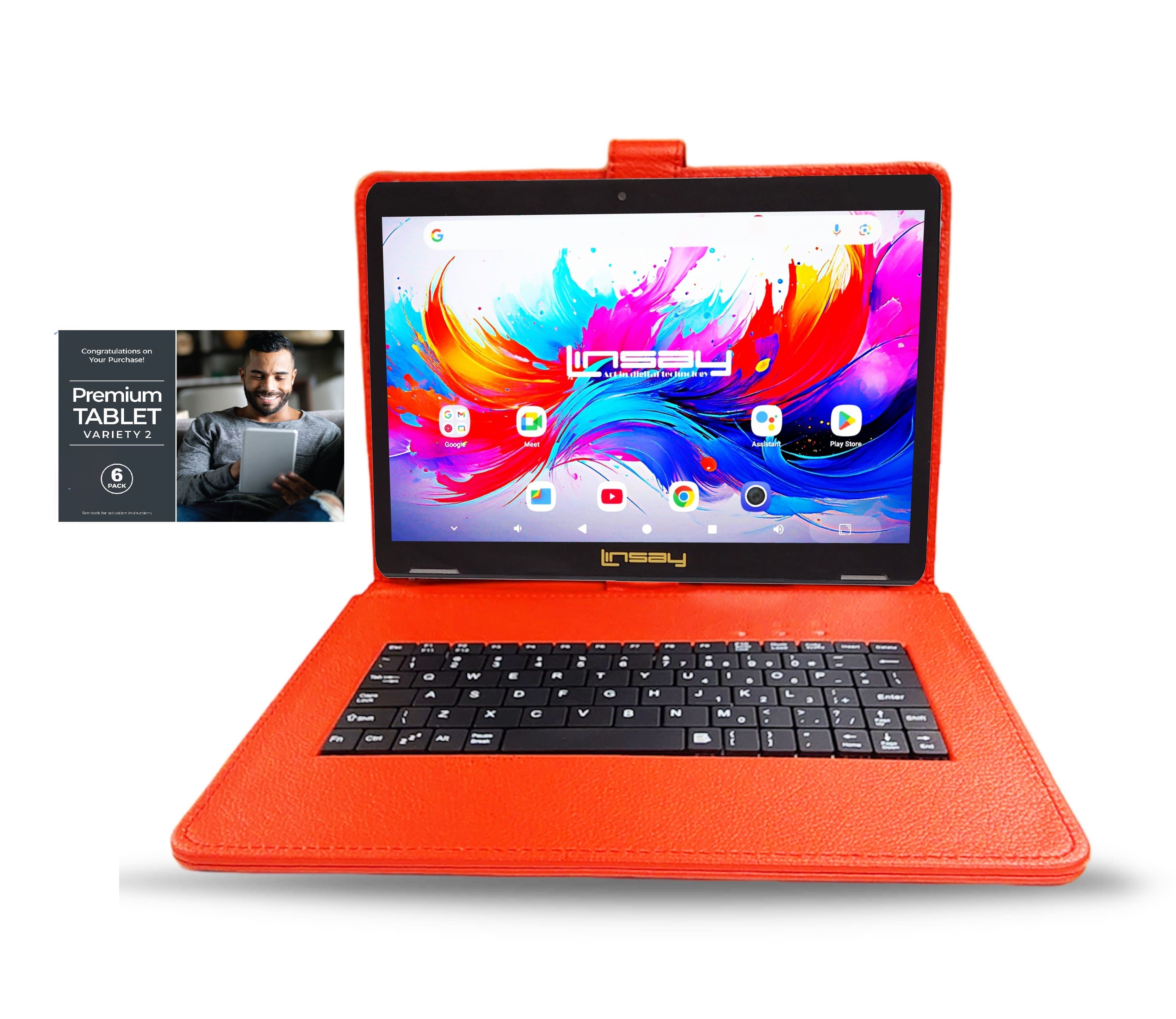 LINSAY - 10.1"Octa Core 256GB Storage Android 15 Tablet with Style Keyboard Premium TABLET Variety Applications - Red