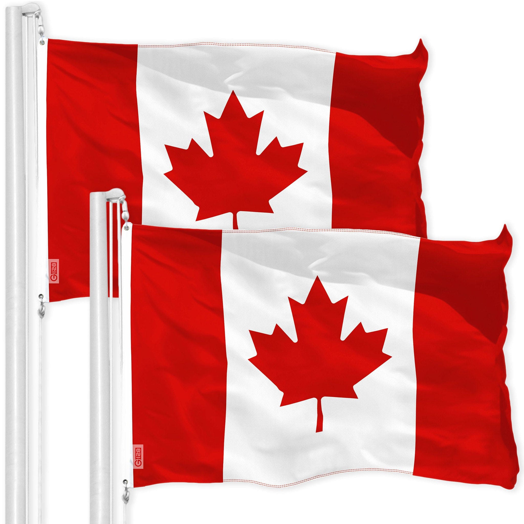 G128 - 2-Pack Canada Flag - 2 ft x 3 ft 150D Polyester, Brass Grommets - Assorted Colors