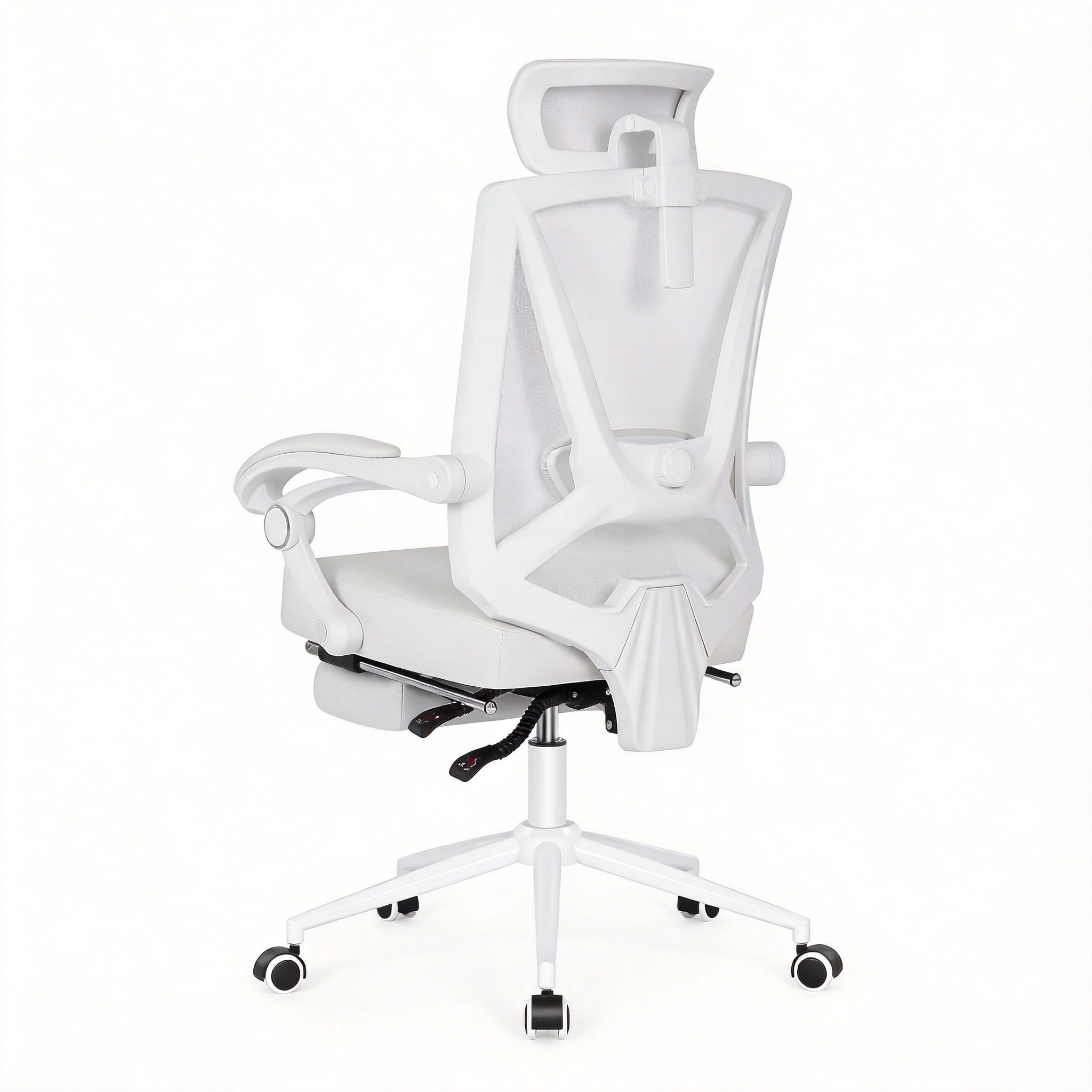 Frangdom - Ergonomic High-Back Chair with Footrest 2D Lumbar Headrest - Ivory White 2D Lumbar Support High Back