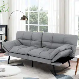 Dyonery - Futon Sofa Bed, Adjustable Backrest & Armrests, Multifunctional Small Loveseat Sleeper Sofa - Dark Gray