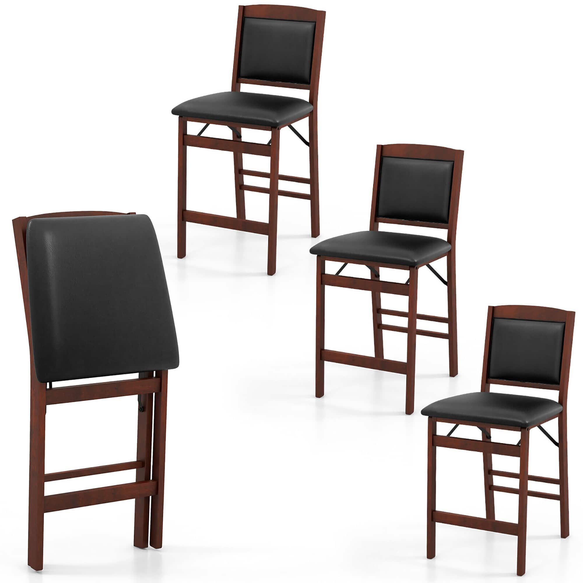 Gymax - Set of 4 Counter Height Chairs w/ Rubber Wood Legs Padded Seat & Backrest - Brown