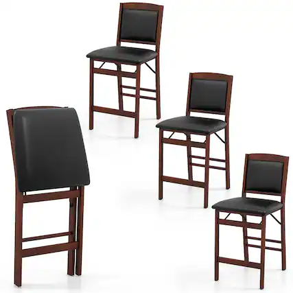 Front. Gymax - Gymax Set of 4 Counter Height Chairs w/ Rubber Wood Legs Padded Seat & Backrest - Brown.