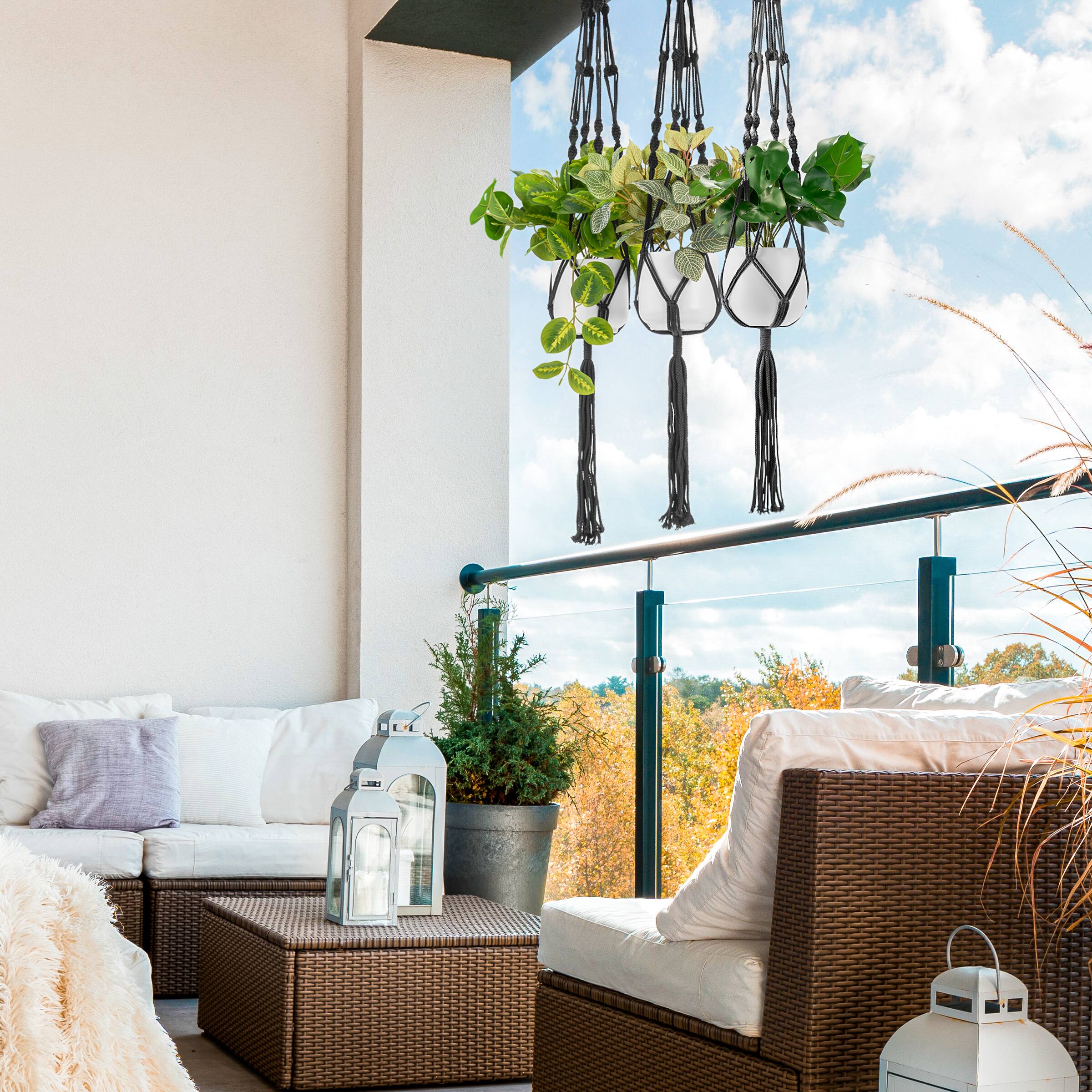 Alt View 1. Sorbus - Sorbus Macrame Plant Hanger (4 Pack) Indoor Outdoor Hanging Plant Pots Cotton Rope, Elegant for Home, Patio, Garden - Black.