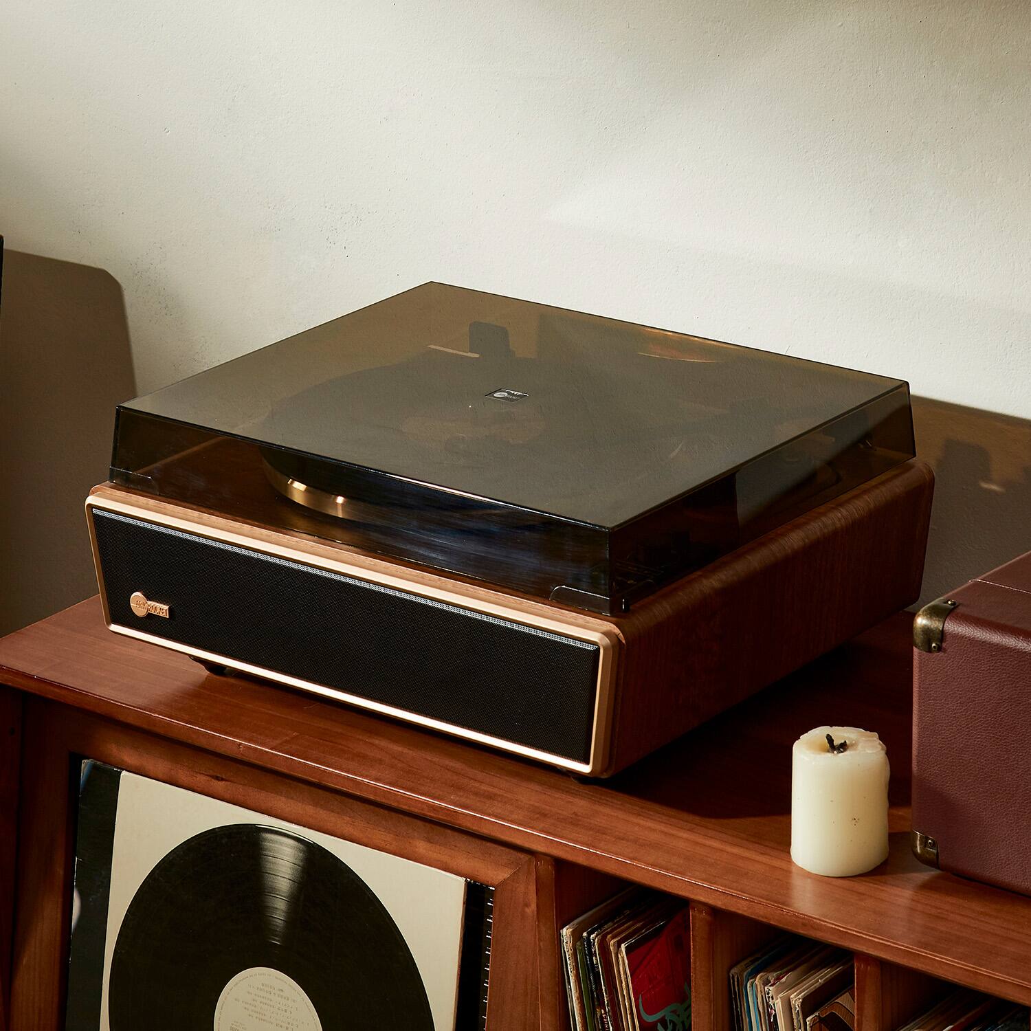 Alt View 4. Arkrocket - Arkrocket Huygens Bluetooth Turntable with Built-in Speakers - Walnut.