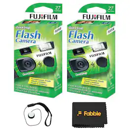Fujifilm - QuickSnap Flash 400 Disposable 35mm Camera (Pack of 2) Bundle with Hand Strap and Lens Cleaning Cloth