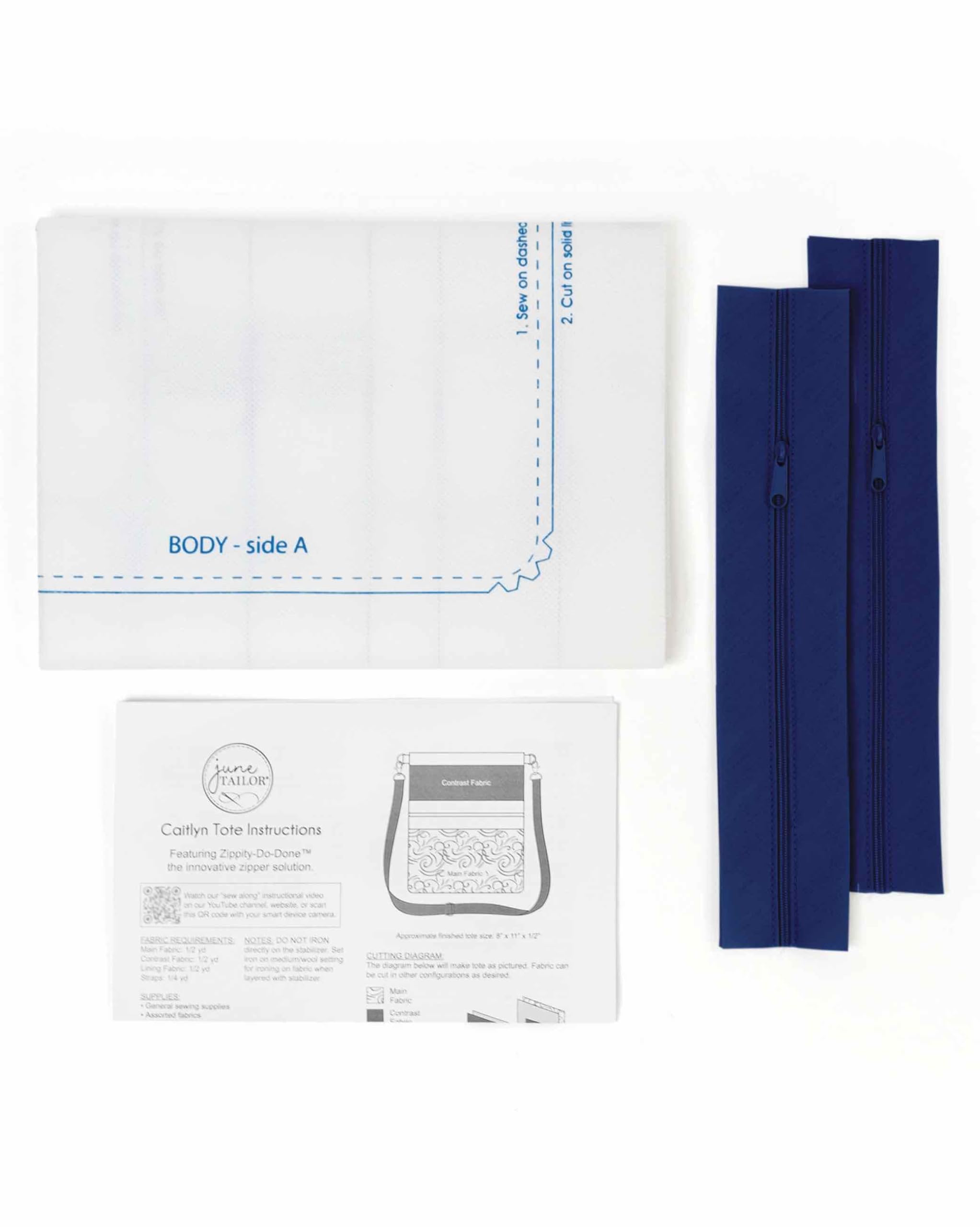 Angle. AccuQuilt - June Tailor Inc Crossbody Tote Bag Caitlyn Zippity-Do-Done Navy Kits, Blue - Blue.